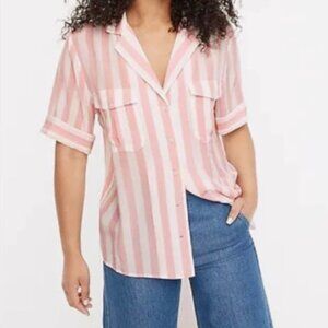 New J. Crew Short-sleeved striped 100% silk camp shirt size S